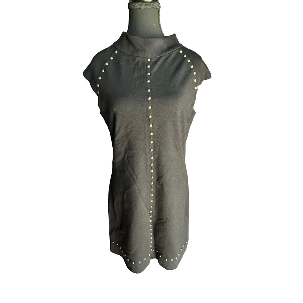 Kenar black studded sheath dress size 6 zipper back knee length‎ cap sleeves